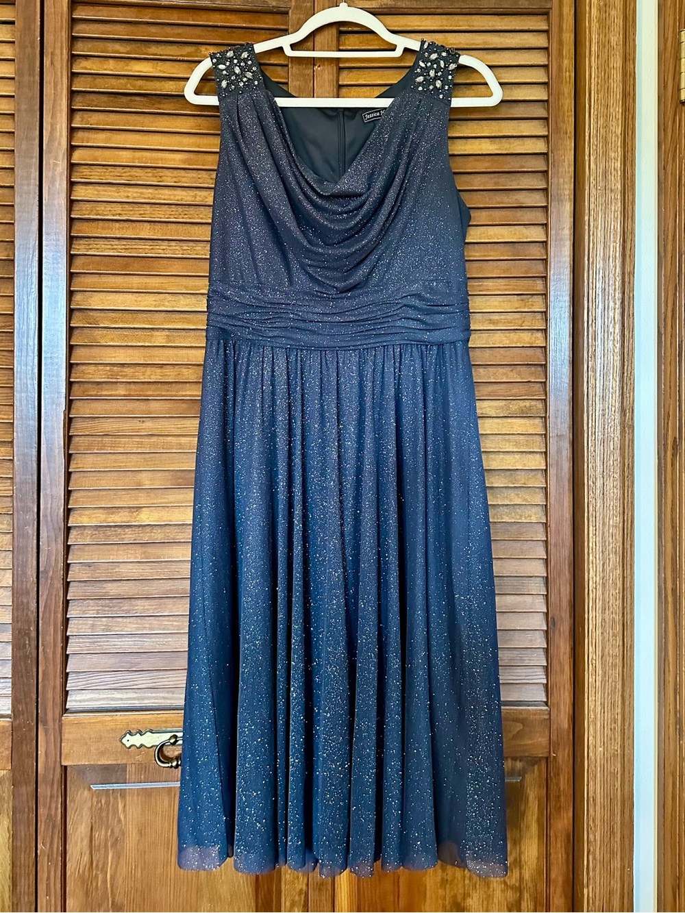 Jessica Howard Dark Gray Sparkle Cowl Neck Evening Dress size 12